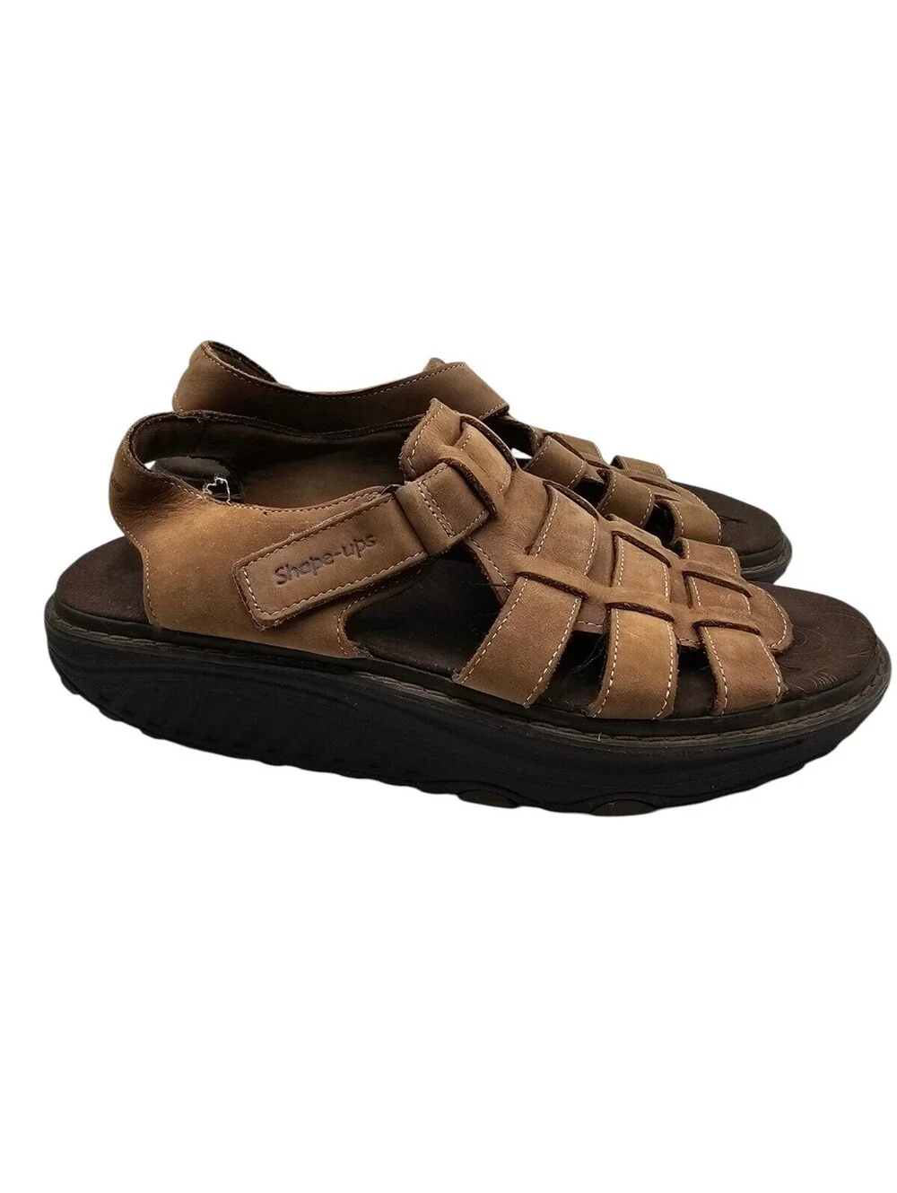 Skechers Shape-Ups brown leather fisherman sandals Mens Sz 9.5